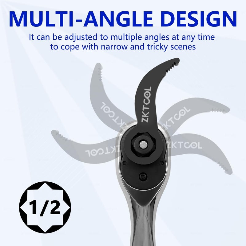 ZKTOOL Pry Bar Wrench Adaptor Head 1/2" D 8pt (Square) Profile,Crowbar Adapter Head Tools, Adjustable Angle Head Pry Bar Fits1/2 Ratchet, Pry Bar Wrench Adaptor Head for Tight Spaces - Image 3